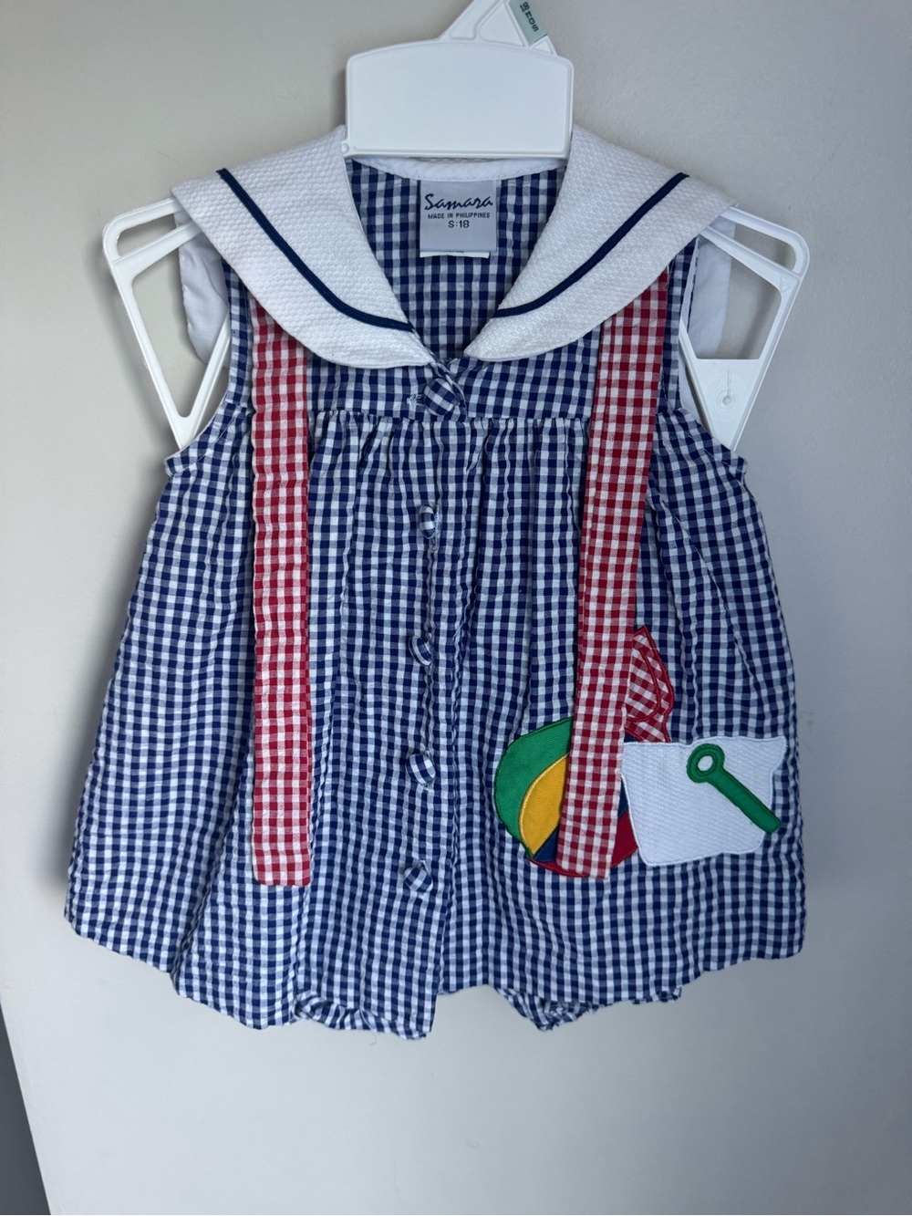 Samara Vintage Blue Gingham Nautical 2 Piece Set Size 18M